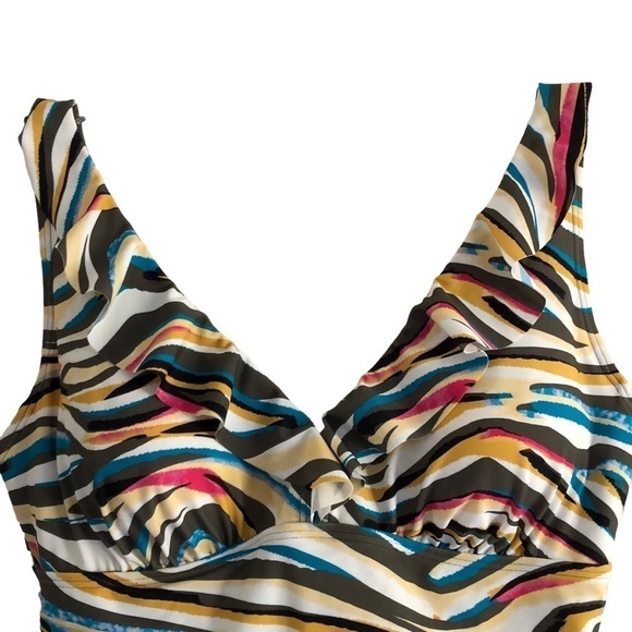 DKNY Ruffle Plunge Underwire Tummy Control One Piece Swimsuit Size 18 NWT - Picture 3 of 15